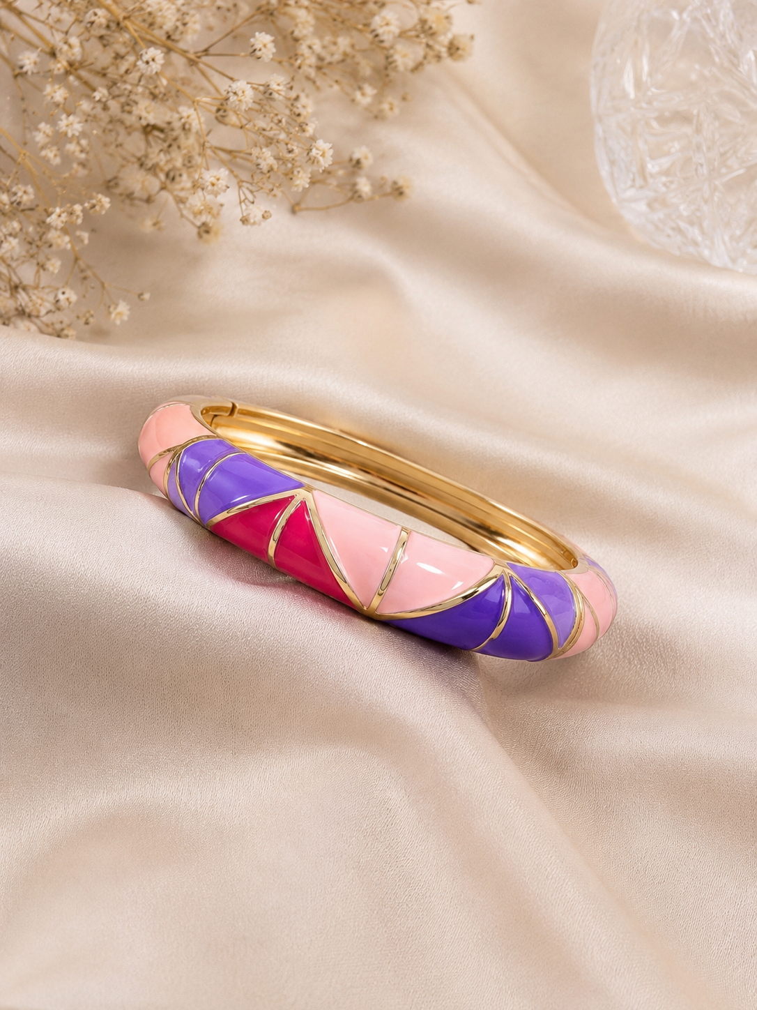Pastel Mosaic Enamel Gold-Tone Bangle Bracelet | Statement Fashion Bracelet for Women