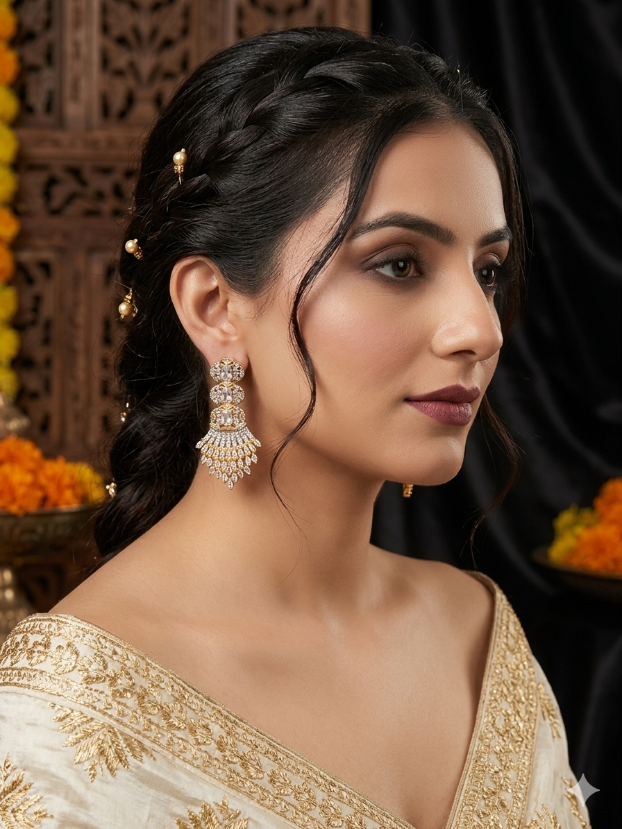 Golden Crystal Fan Drop Earrings