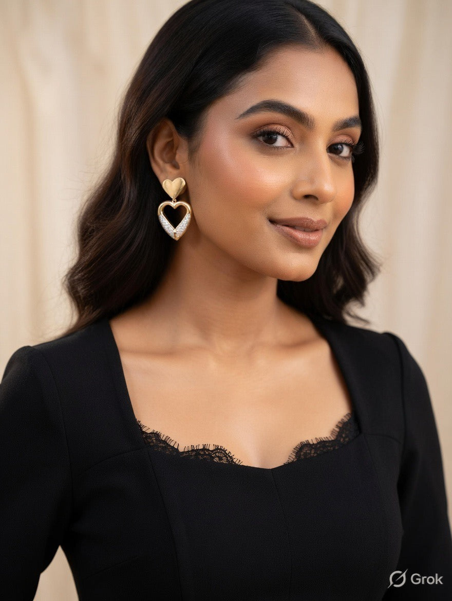 Golden Twin Heart Drop Earrings – Elegant Love Statement
