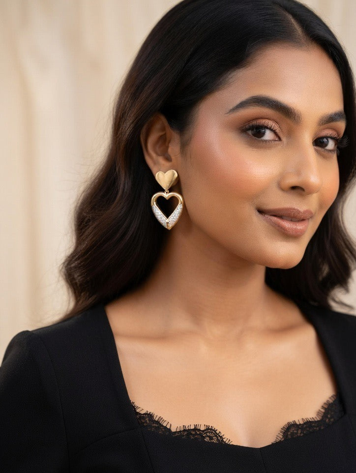 Golden Twin Heart Drop Earrings – Elegant Love Statement