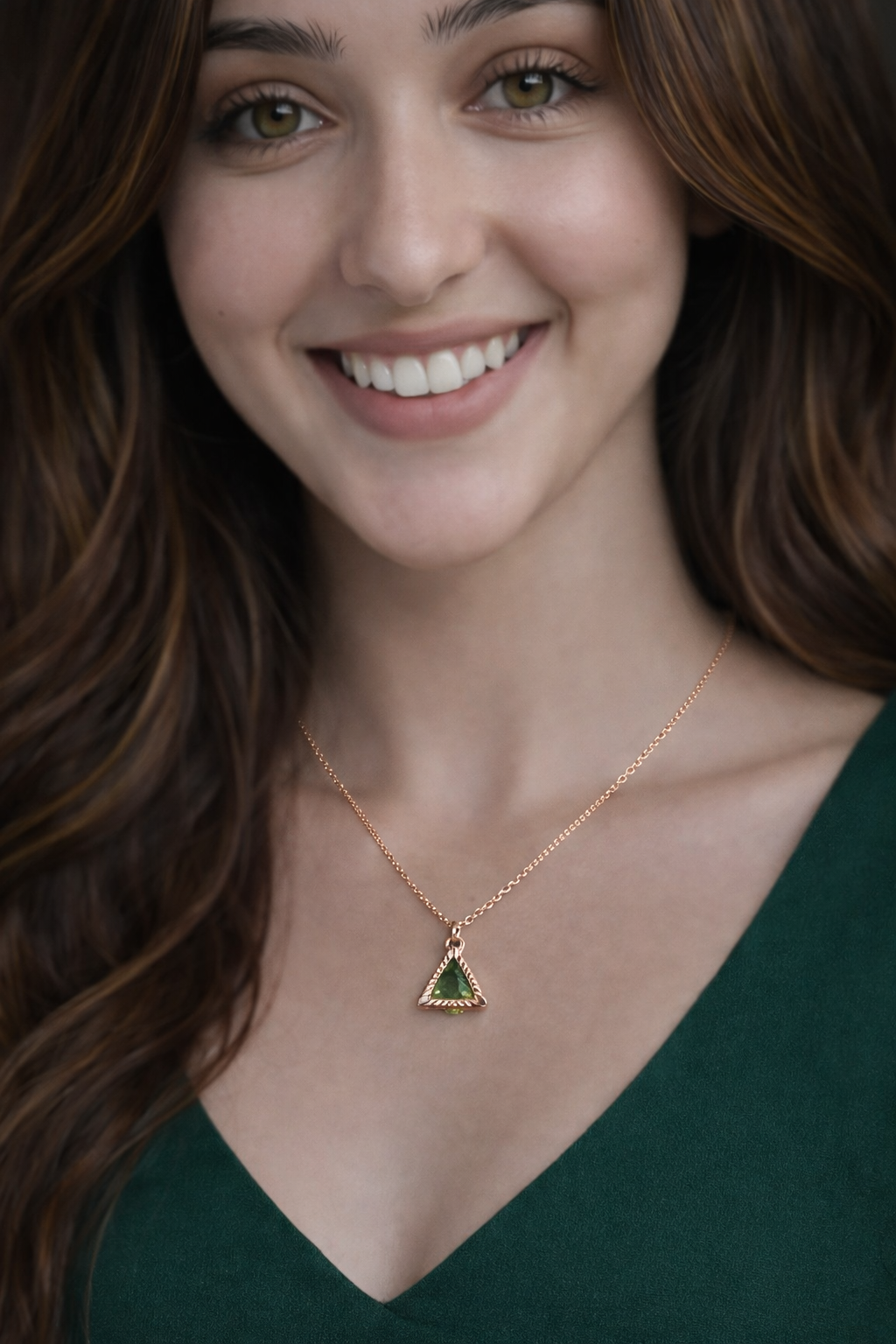 Emerald Triangle Halo Pendant Necklace