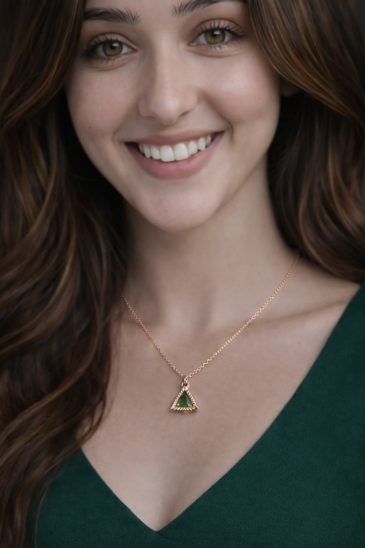 Emerald Triangle Halo Pendant Necklace