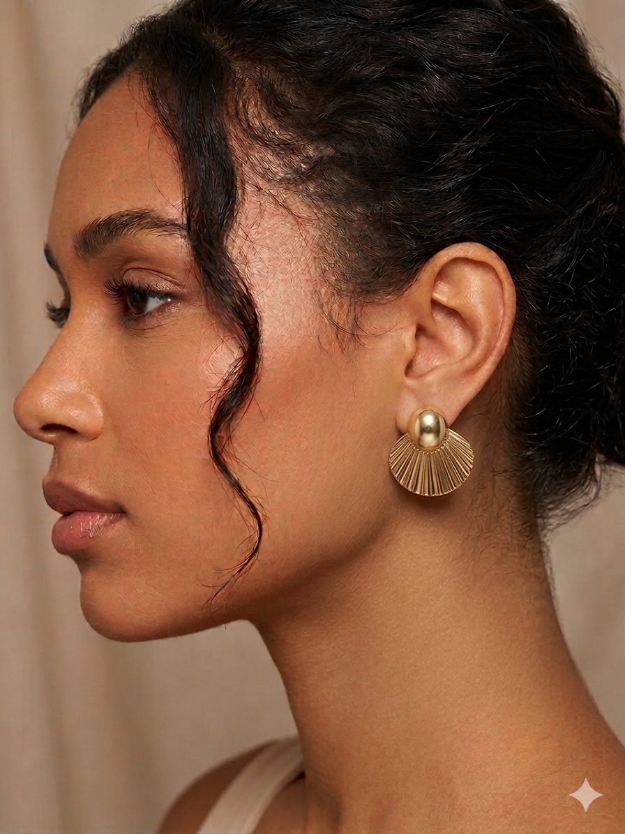 Elegant Textured Gold Fan Drop Earrings