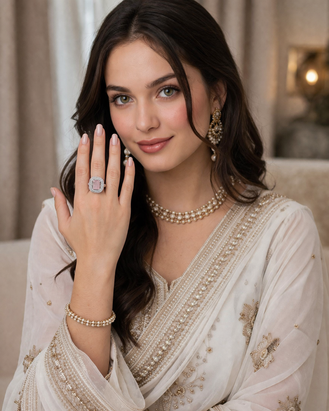 Blush Emerald Halo Statement Ring