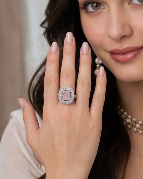 Blush Emerald Halo Statement Ring