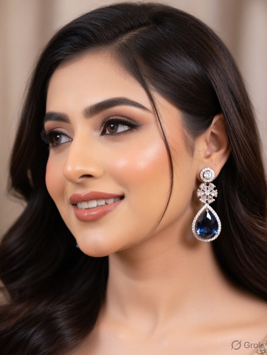 Royal Blue Sapphire Star Drop Earrings