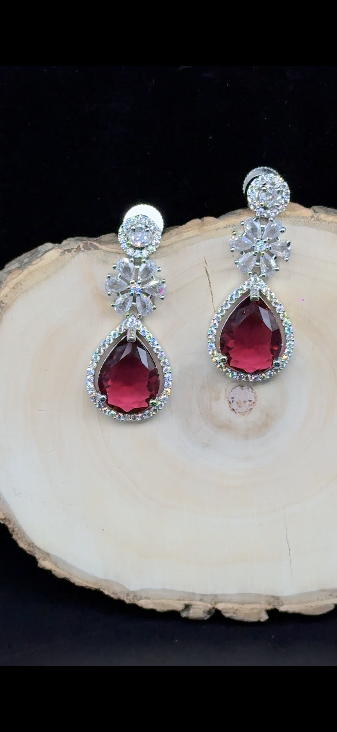 Regal Ruby American Diamond Earrings