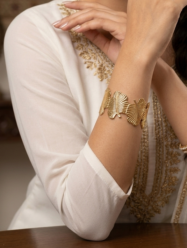 Elegant Gold Leaf Cuff Bracelet for Women – Designer Statement Bracelet