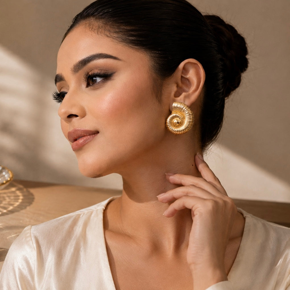 Golden Spiral Statement Earrings