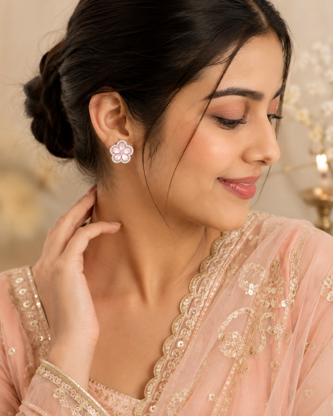 Floral Diamond Cluster Stud Earrings