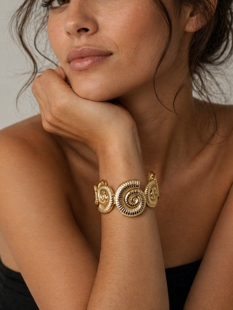 Gold Spiral Statement Bracelet – Artistic Bold Elegance