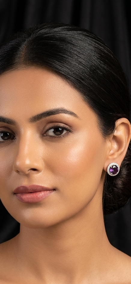 Royal Amethyst Halo Stud Earrings