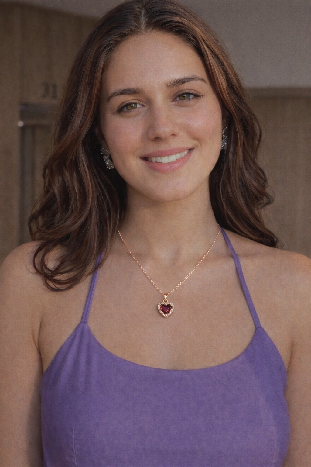Ruby Heart Halo Pendant Necklace