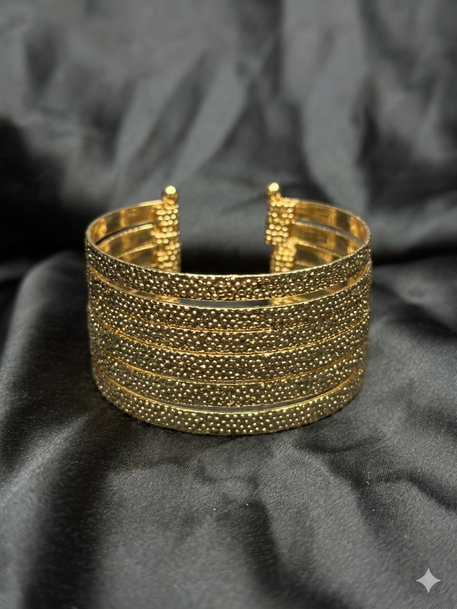 Textured Gold Statement Cuff Bracelet – Bold Layered Design