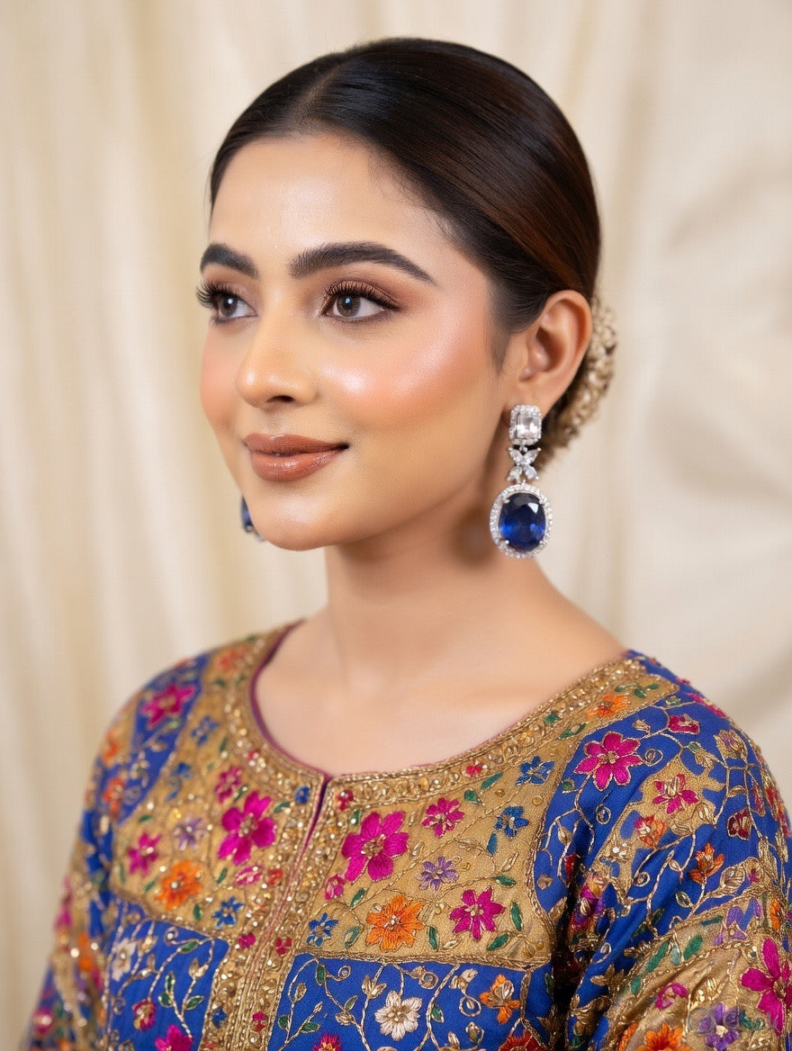 Royal Oval Sapphire Diamond Drop Earrings