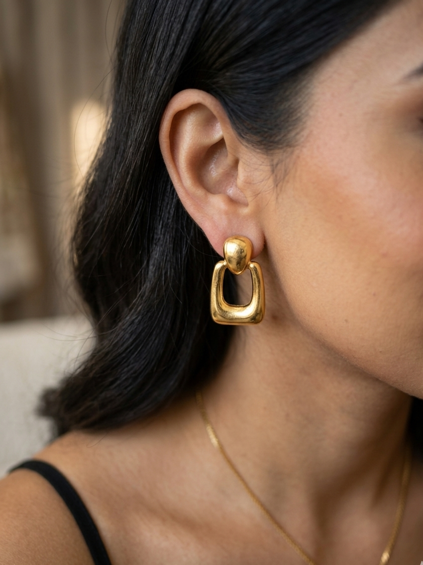 Modern Glossy Gold Geometric Drop Earrings for Women