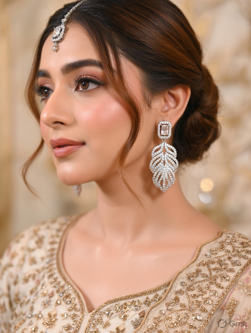 Elegant Diamond Leaf Drop Earrings