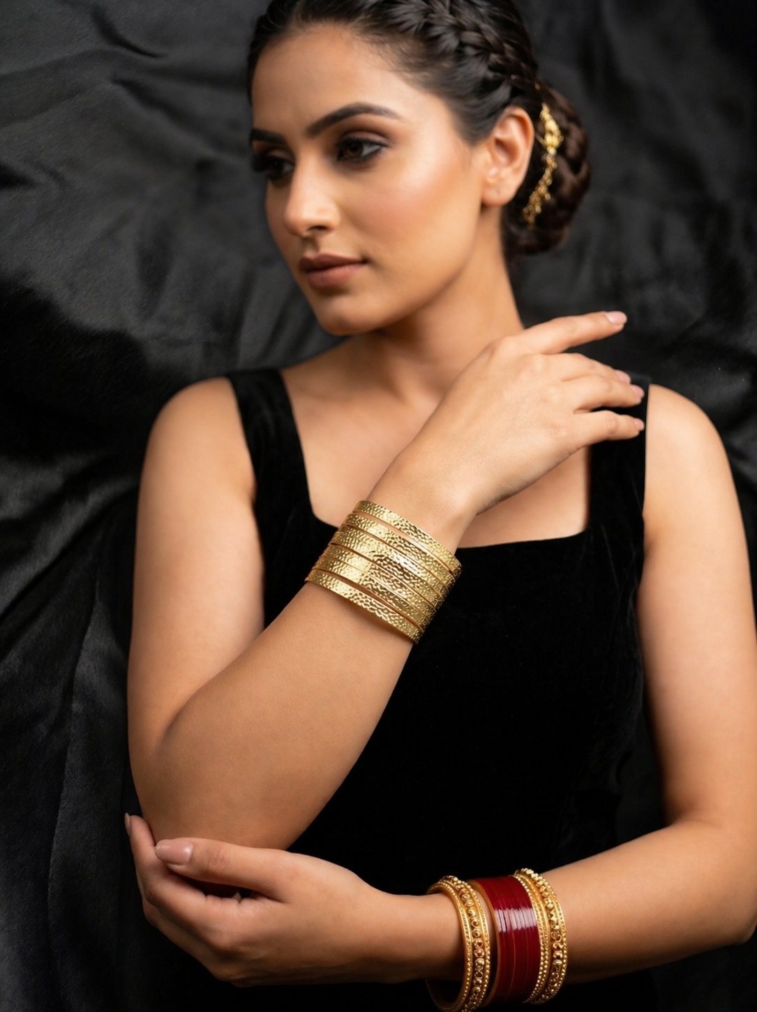 Textured Gold Statement Cuff Bracelet – Bold Layered Design