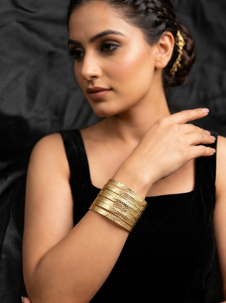 Textured Gold Statement Cuff Bracelet – Bold Layered Design