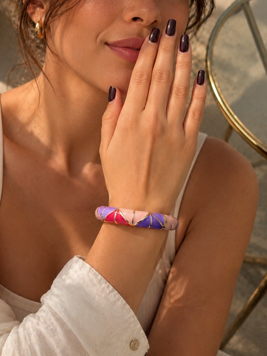 Pastel Mosaic Enamel Gold-Tone Bangle Bracelet | Statement Fashion Bracelet for Women