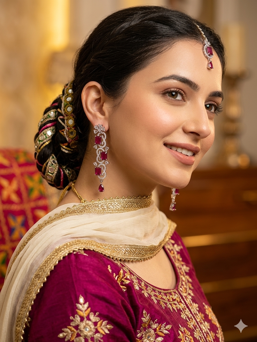 Royal Ruby Vine Diamond Drop Earrings