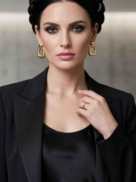 Modern Glossy Gold Geometric Drop Earrings for Women