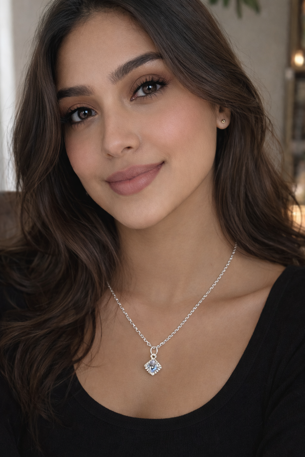 Crystal Halo Square Pendant Necklace
