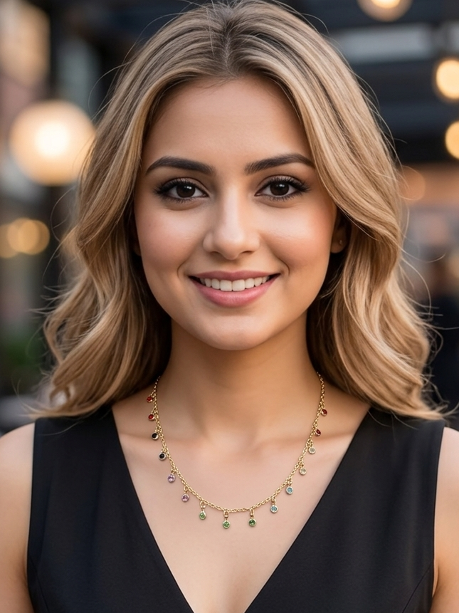 Multicolor Drop Charm Necklace – Elegant & Playful Statement Piece