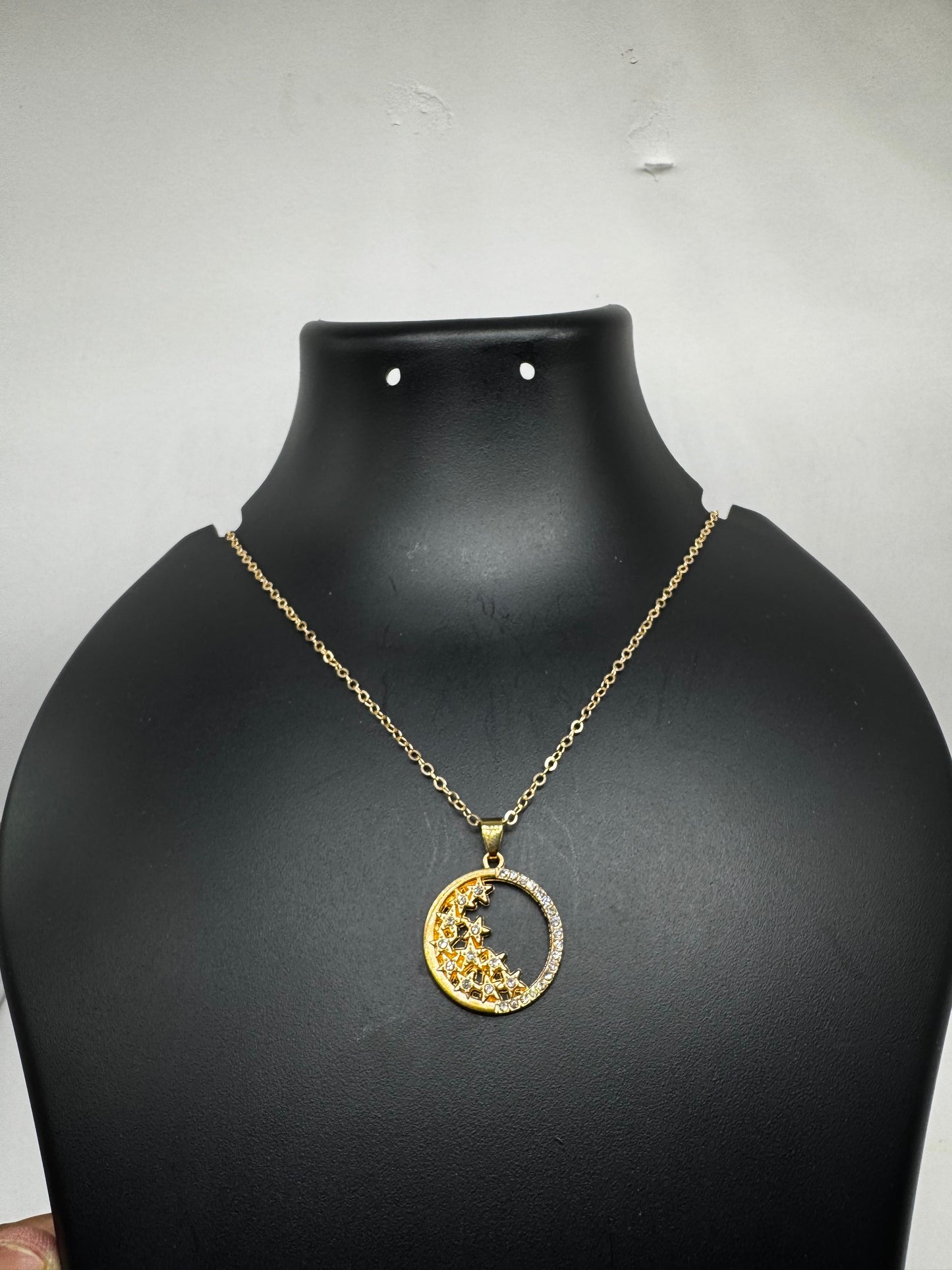Celestial Moon & Stars Gold Pendant Necklace