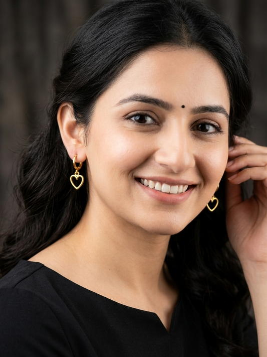 Elegant Gold Heart Drop Earrings – Minimal & Timeless
