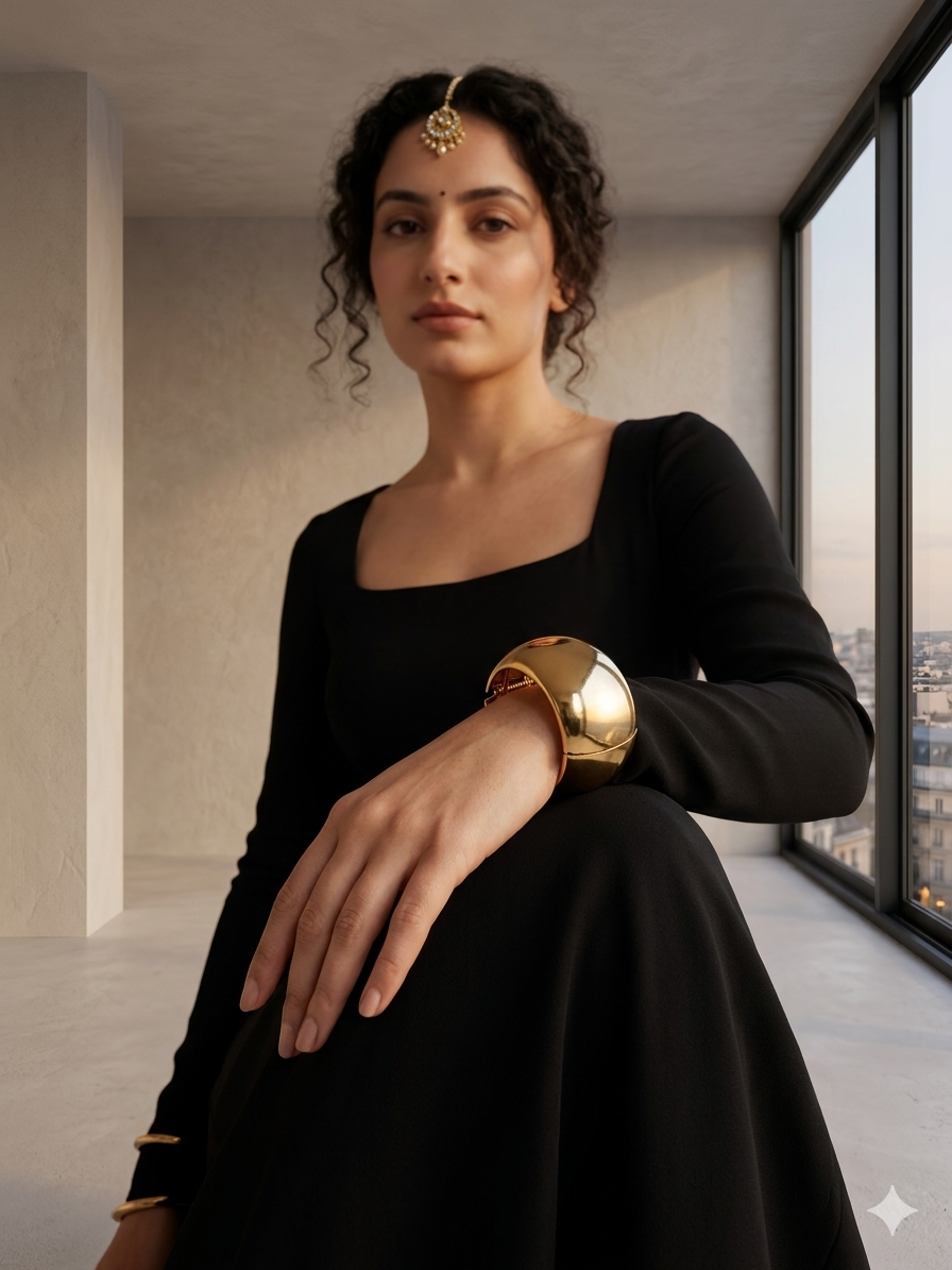 Elegant Gold Wide Cuff Bracelet for Women – Premium Glossy Statement Bracelet