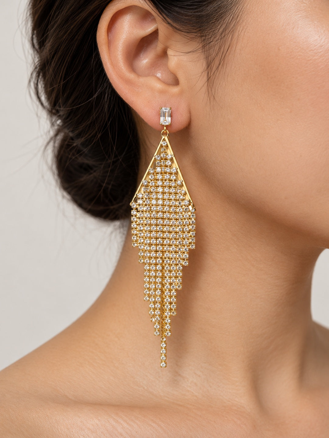 ELVION Gold-Tone Triangle Fringe Earrings — Close-up detail