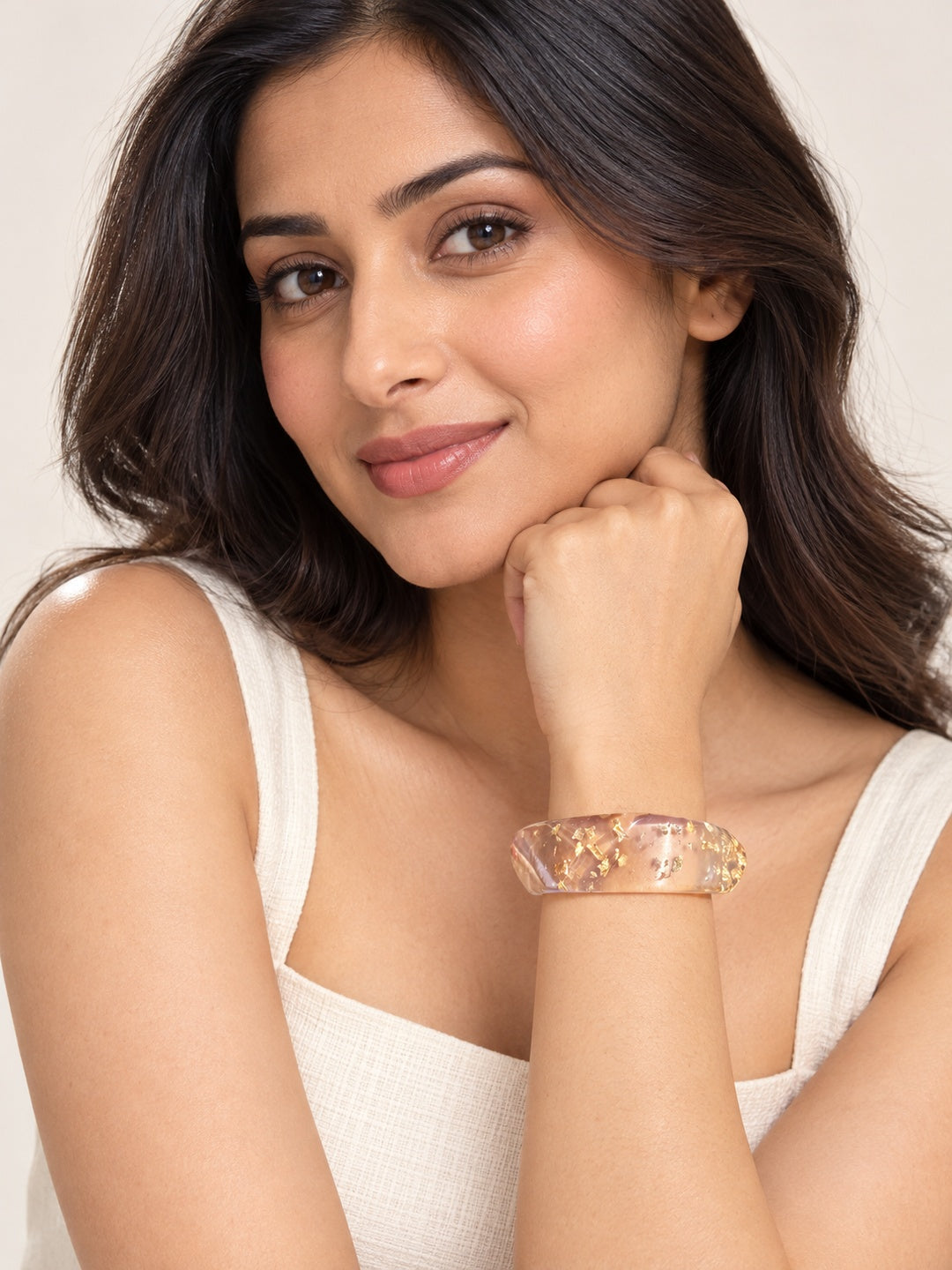 ELVION Pink Gold-Flecked Bangle — Model wearing product