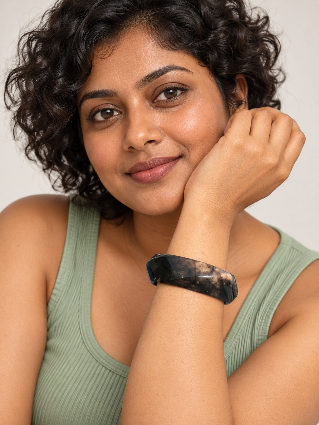ELVION Black Marbled Bangle — Model wearing product