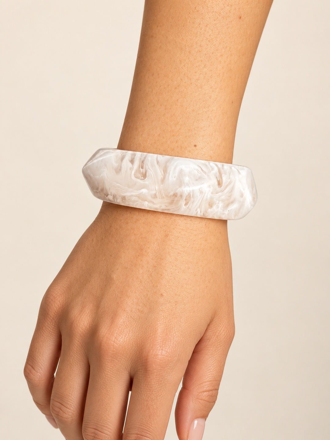ELVION White Marbled Bangle — Close-up detail