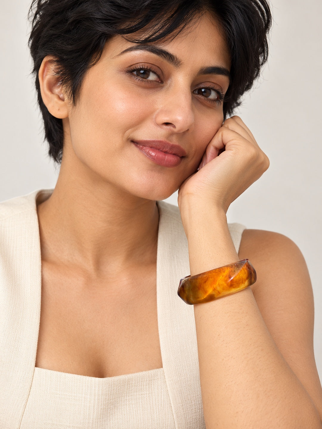 ELVION Amber Marbled Bangle — Model wearing product