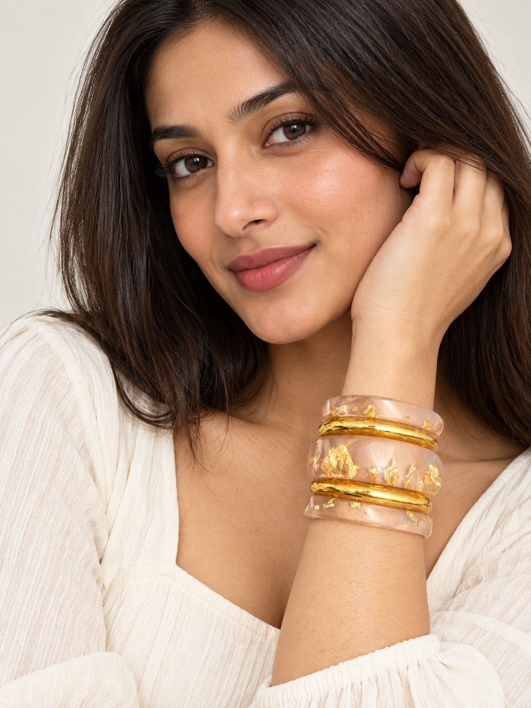 ELVION Pink Gold-Tone Bangle Set — Model wearing product