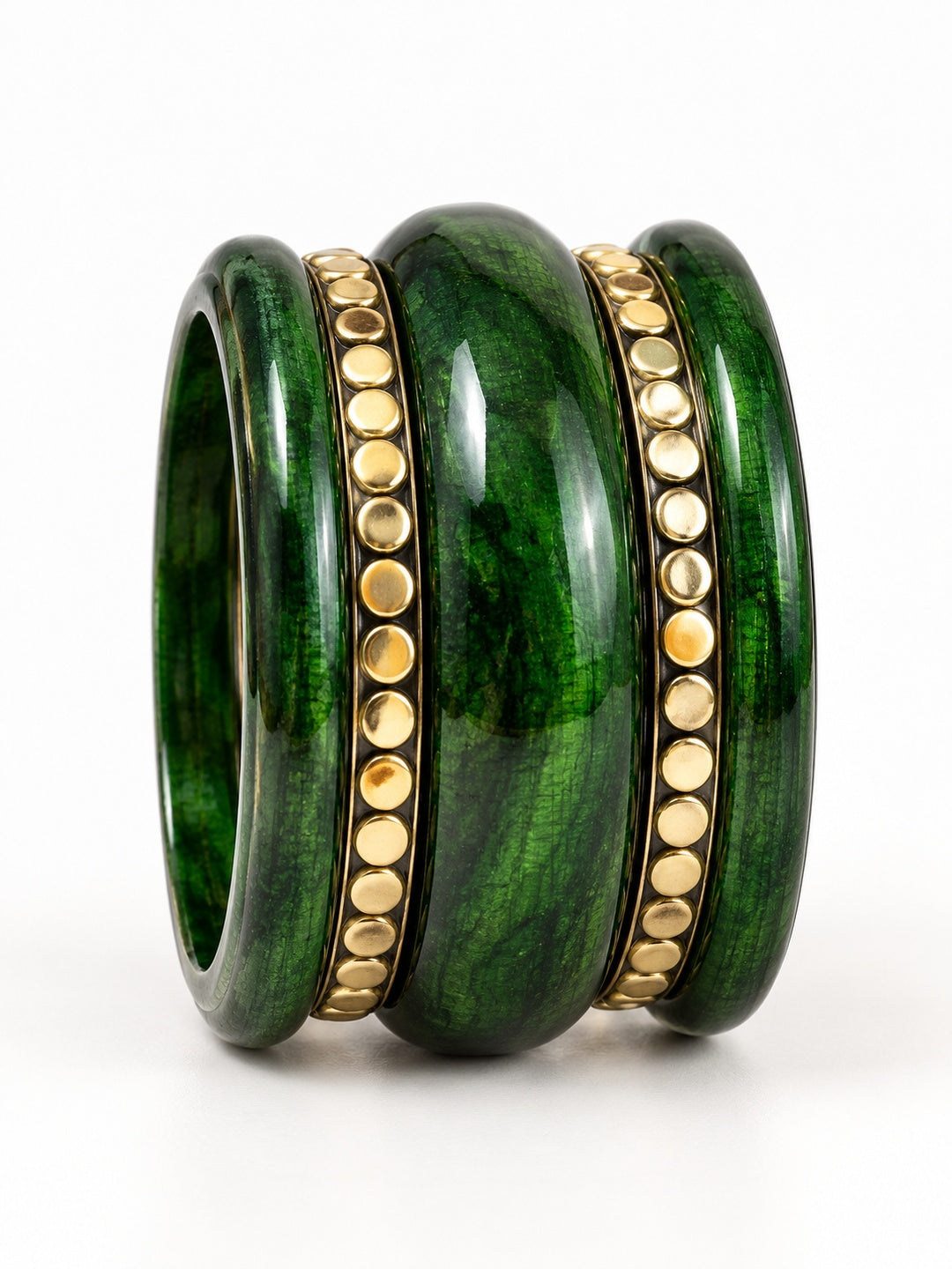 ELVION Green Studded Bangle Set — Product on white