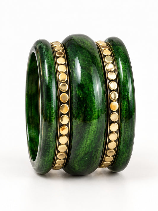 ELVION Green Studded Bangle Set — Product on white