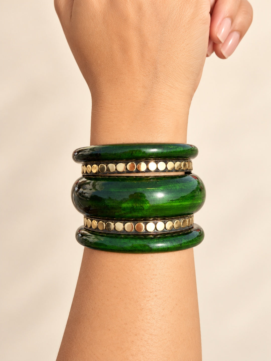 ELVION Green Studded Bangle Set — Close-up detail