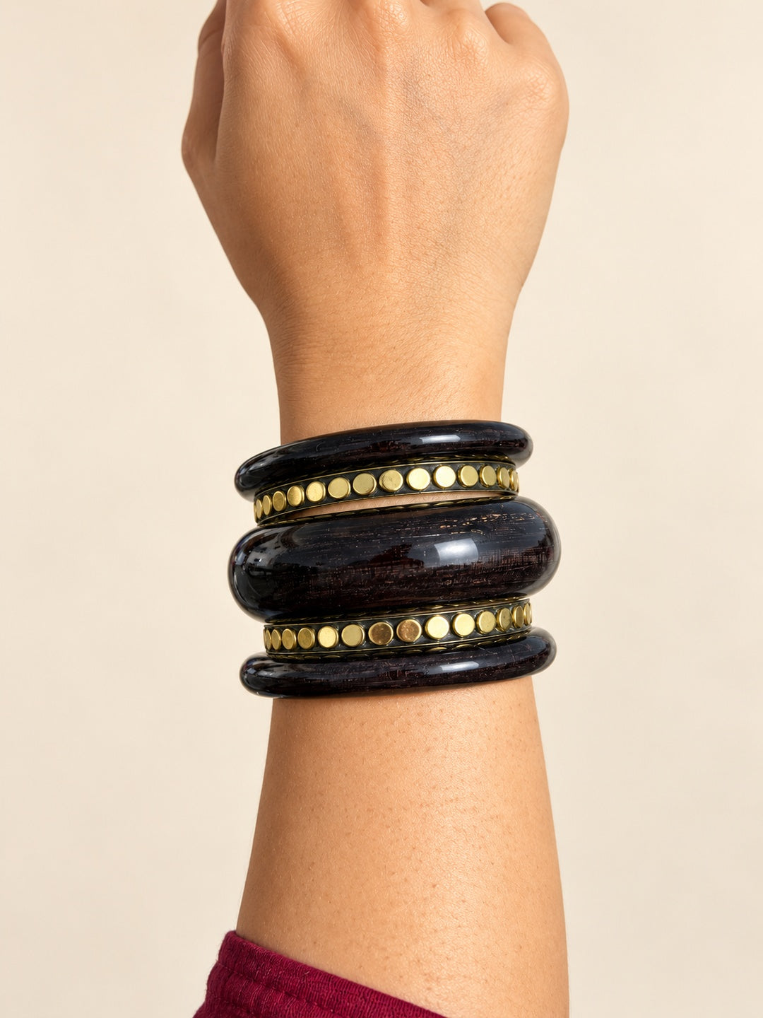 ELVION Black Studded Bangle Set — Close-up detail