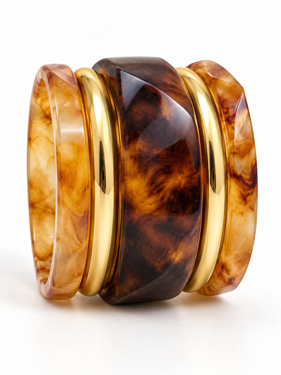 ELVION Brown Gold-Tone Bangle Set — Product on white