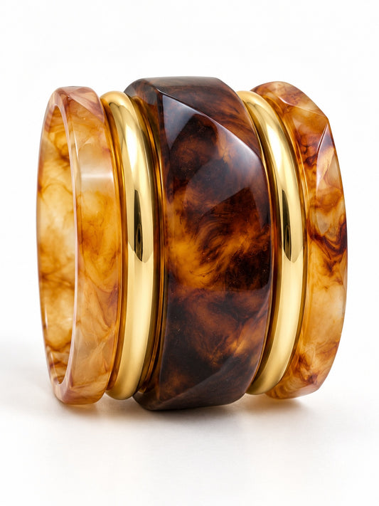 ELVION Brown Gold-Tone Bangle Set — Product on white