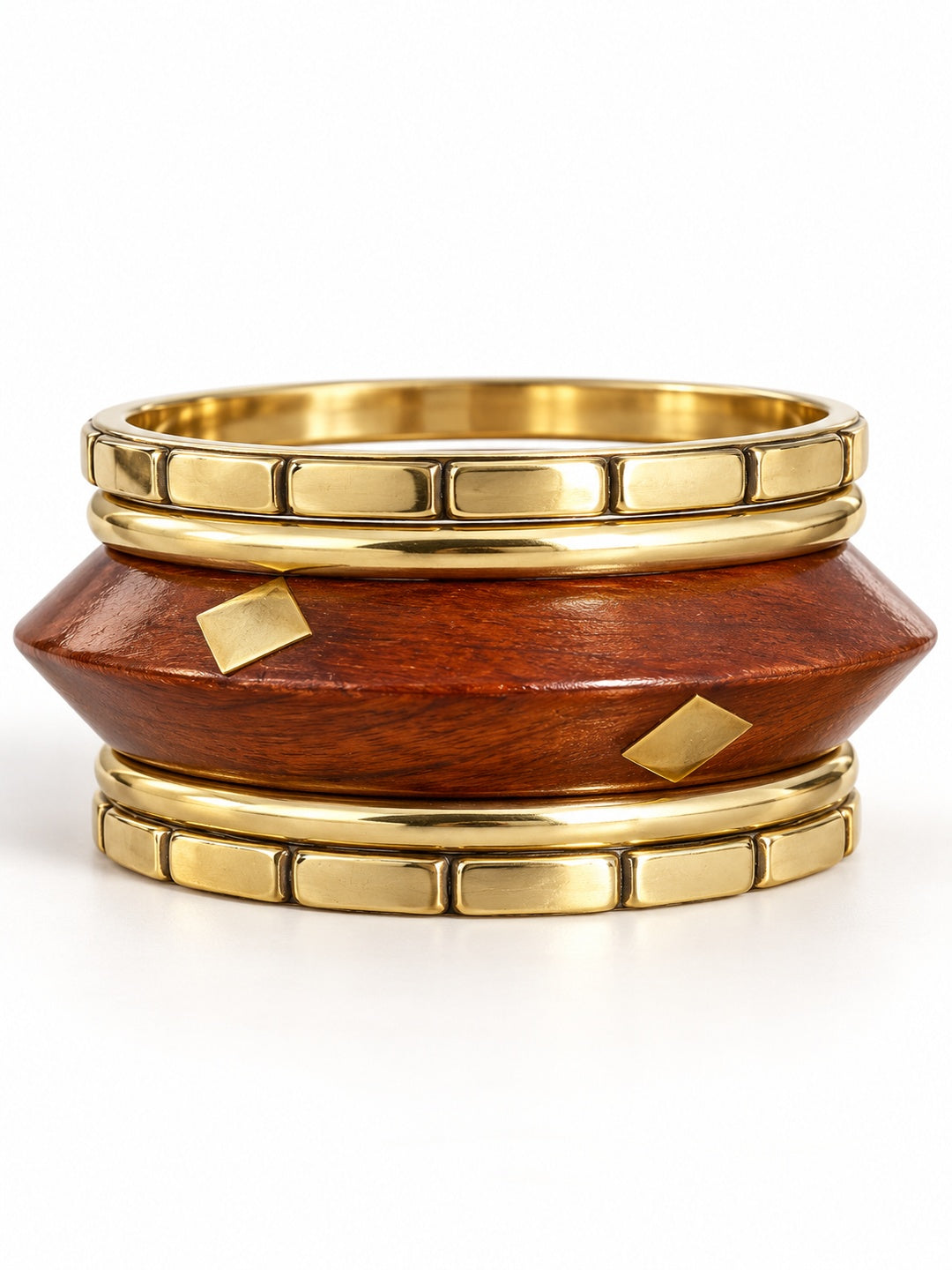 ELVION Brown Geometric Bangle Set — Product on white