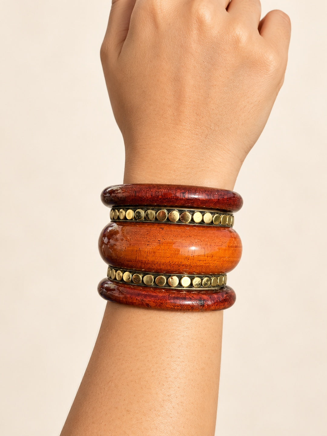 ELVION Brown Studded Bangle Set — Close-up detail