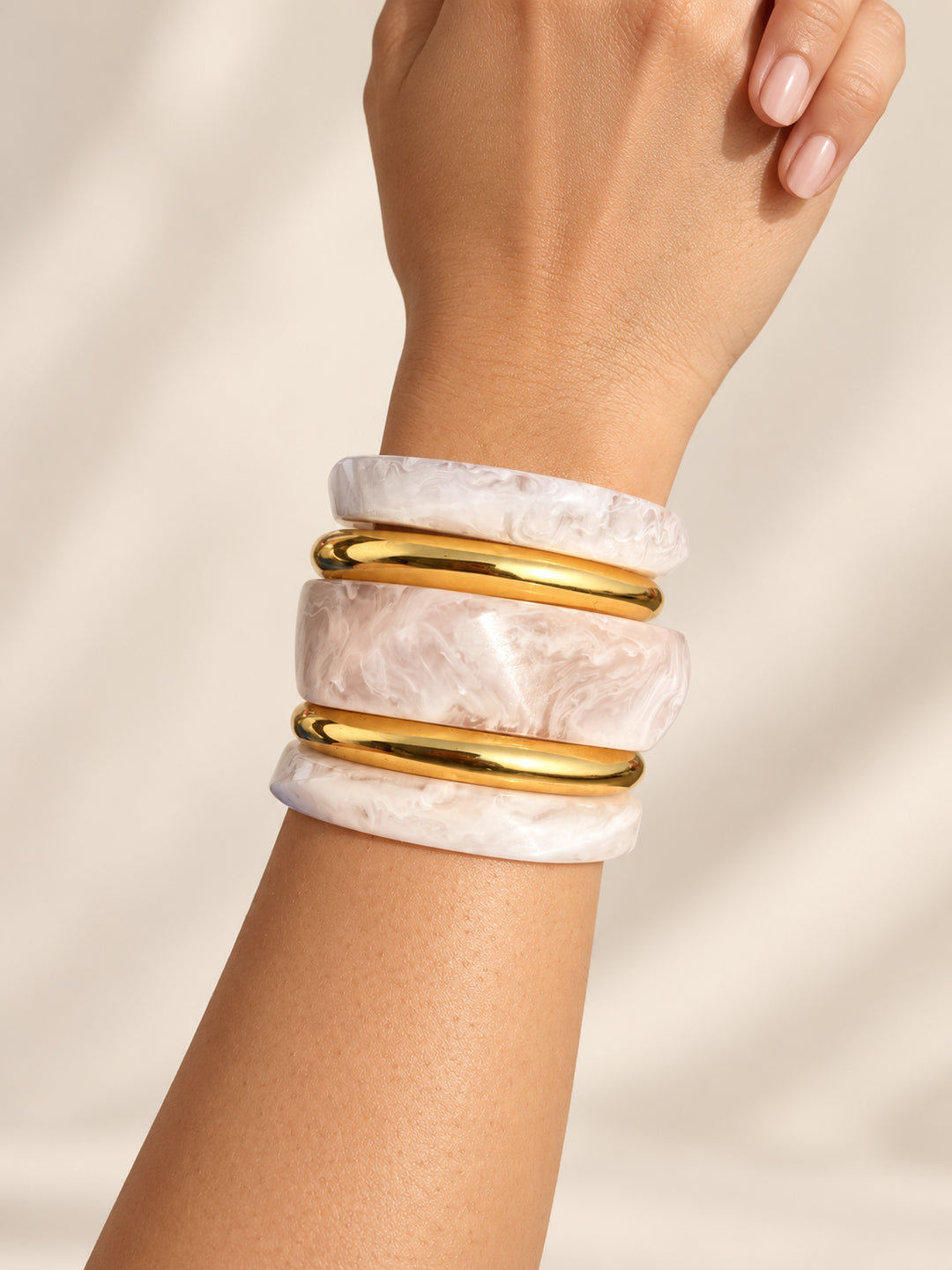 ELVION White Gold-Tone Bangle Set — Close-up detail