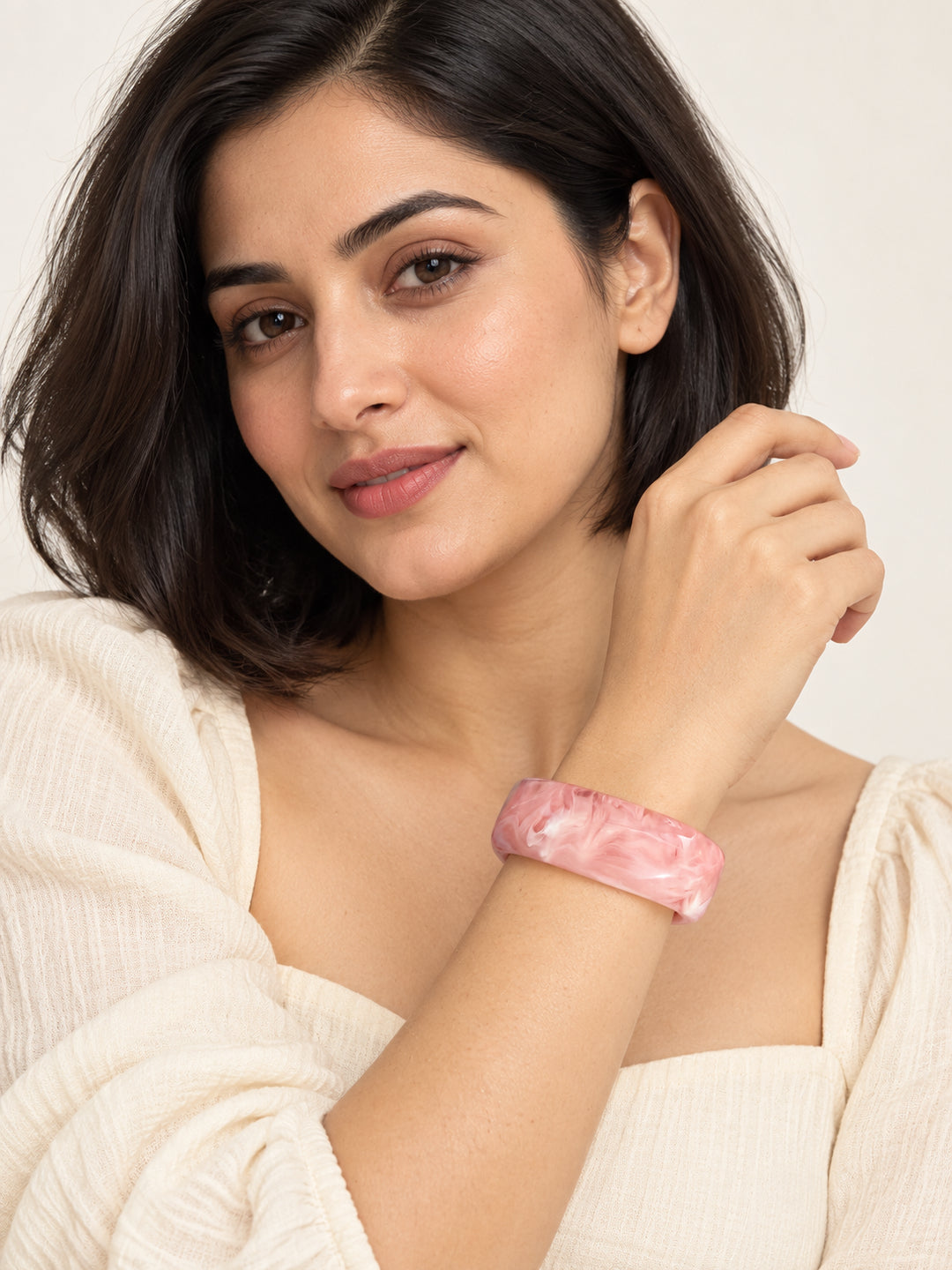 ELVION Pink Marbled Bangle — Model wearing product