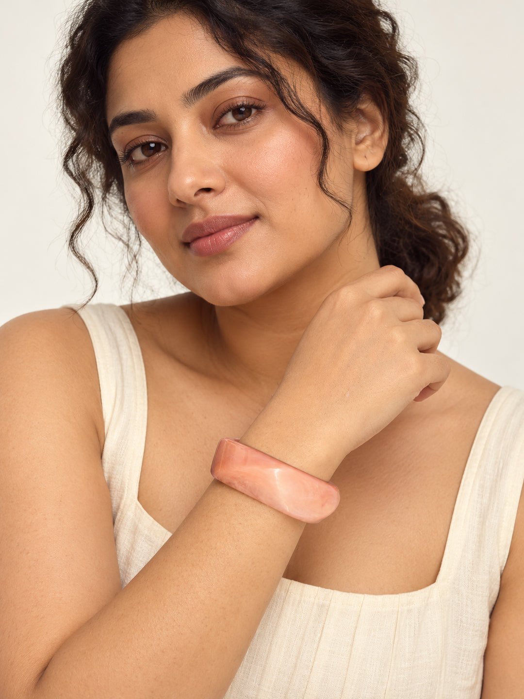 ELVION Peach Marbled Bangle — Model wearing product