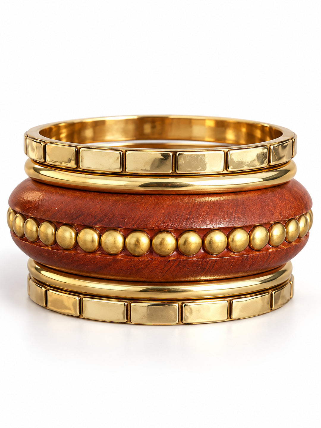 ELVION Brown Studded Bangle Set — Product on white
