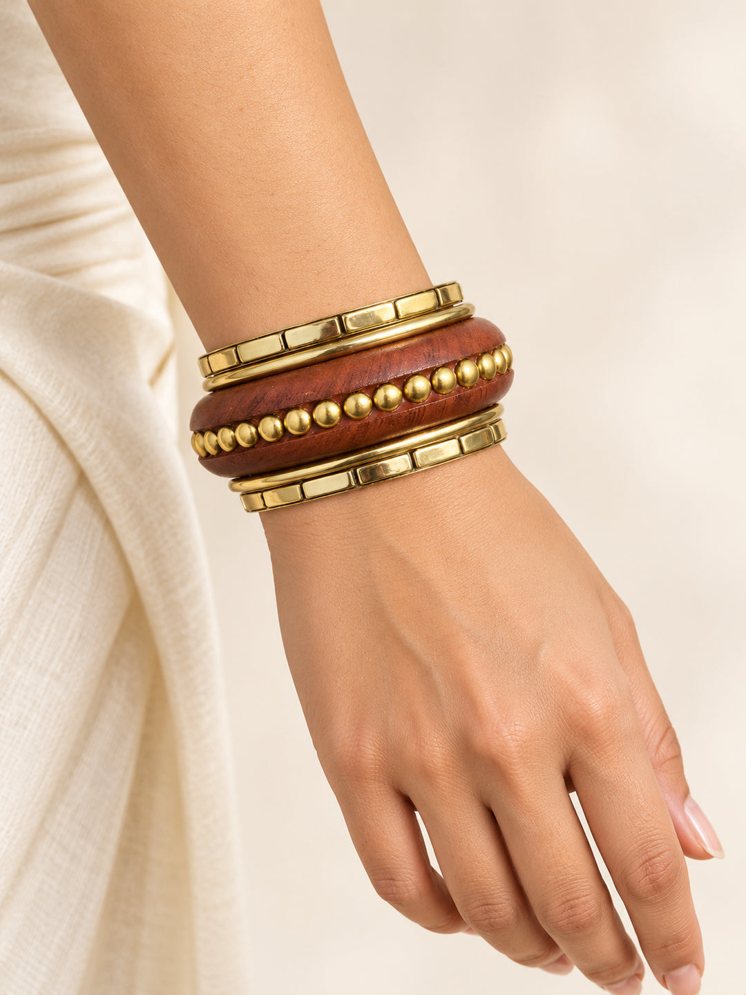 ELVION Brown Studded Bangle Set — Close-up detail